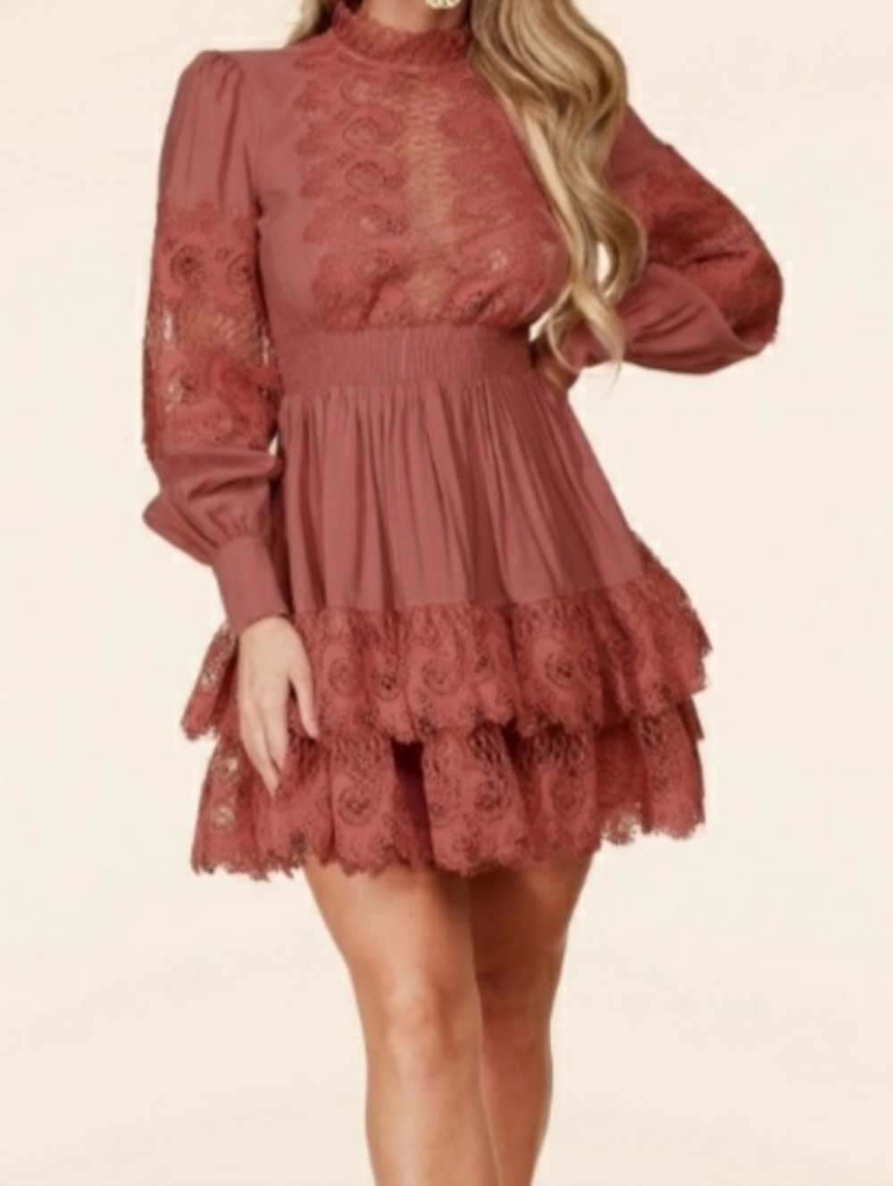 New With Tags L'ATISTE Elegant Pink Lace Dress Size M